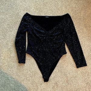 Shein curve bodysuit-shimmer off the shoulder